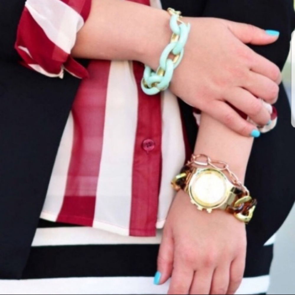 💋3 for $10 Mint Enamel Link Bracelet - Picture 2 of 2